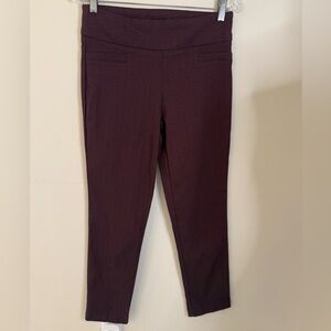 Eliane Rose pull on ankle pants burgundy red & black textured ornate patterned 6